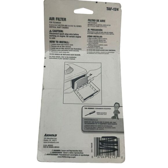 ARNOLD TAF-124 Tecumseh  5-5.5 HP Engine Air Filter 36046 8036857 - Picture 2 of 3